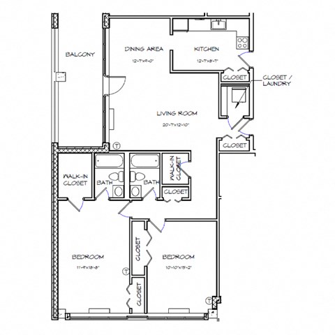 a floor plan of a bedroom floor plan with an open concept living room and kitchen